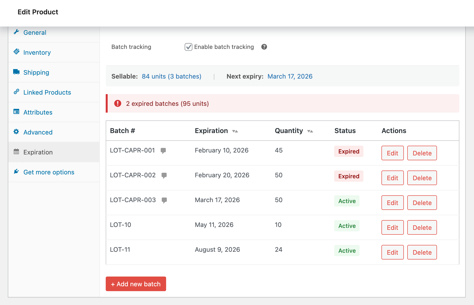 Batch & Lot Number Tracking Interface