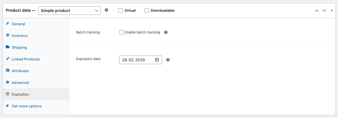 Product expiration tab